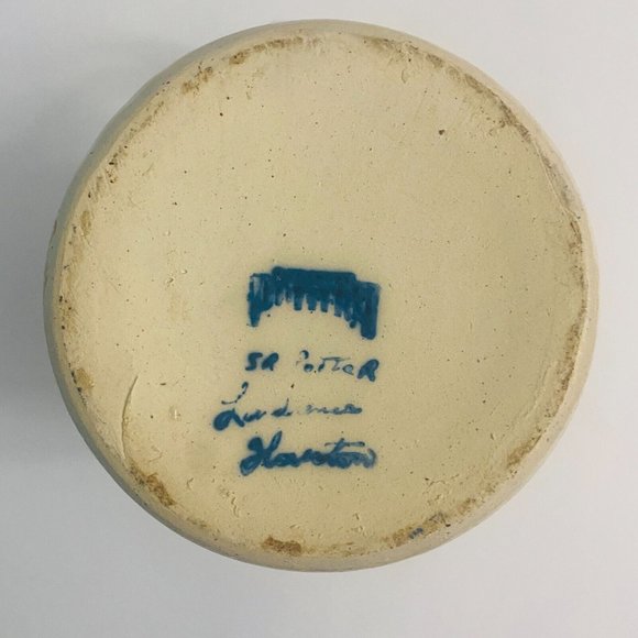 Vintage Marshall Pottery Pitcher Beige Blue Heart Design SR Potter L Houston - Picture 5 of 10